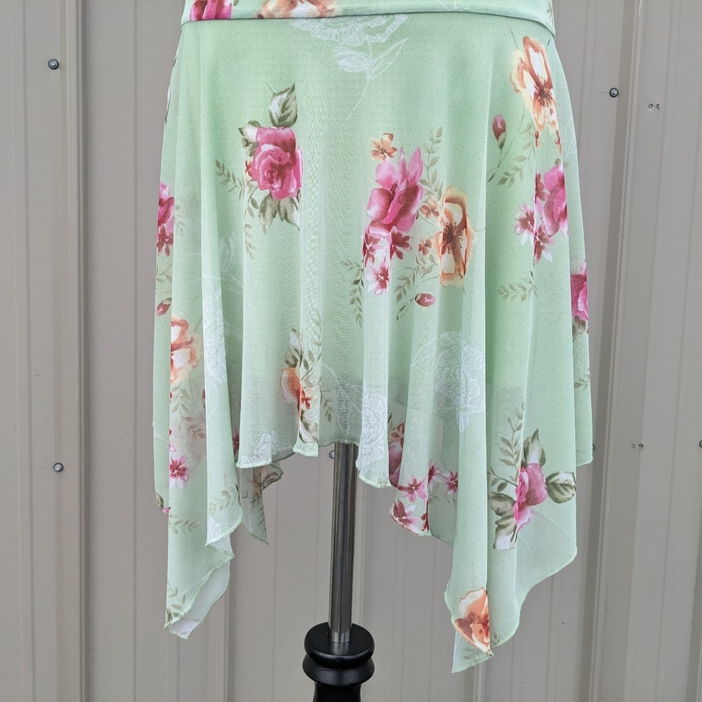 Vintage Y2K Floral Asymmetrical Fairy Dress XS Sheer Mesh Overlay Drop Waist - Picture 9 of 15